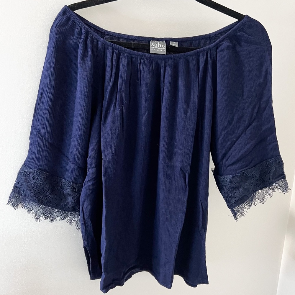 Off the Shoulder Navy Blouse